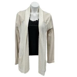 Lucky Brand Lotus Cardigan Sweater Women's L Cream White Comfort Cozy Lounge